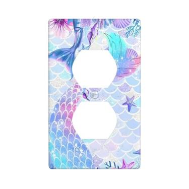 Imagem de LWDZLHD Sereia Girl Outlet Covers Light Switch Cover Plate Decorativa Placa Elétrica Switchpalte Frontal para Quarto de Criança Decoração de Casa de Banheiro 11,4 cm x 7 cm