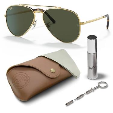 Imagem de Ray-Ban RB3625 Óculos de sol aviador piloto com kit de óculos – protetores de nariz ajustáveis – Óculos de sol retrô, Armação dourada polida | Lente verde, 58mm