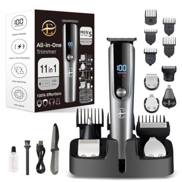 Imagem de Aparador de barba masculino – Kit 5 em 1 barbeador elétrico, aparador de pelos do nariz com visor LED, kit de cuidados faciais corporais de bigode sem fio, barbeador de barba recarregável (alumínio)