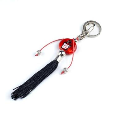 Imagem de Chaveiro Obaluaê Xaxará Vermelho Preto e Branco 15 cm em Murano - Lua 