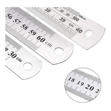 Imagem de Kit 3 Réguas 30 cm - 60 cm e 1 Metro Aço Inox Profissional  Escolar Es