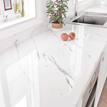 Imagem de STICKEEP Papel de contato de mármore branco à prova d'água papel de parede de mármore para mesa autoadesivo papel de contato de granito branco para bancadas armários de acampamento mesa cozinha