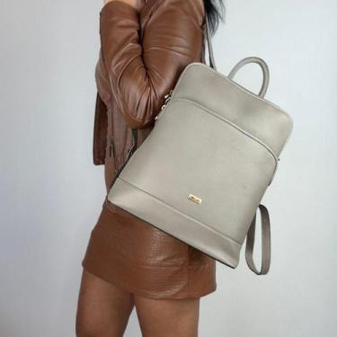 Imagem de Mochila  recuo em couro legítimo b.901, Cinza claro