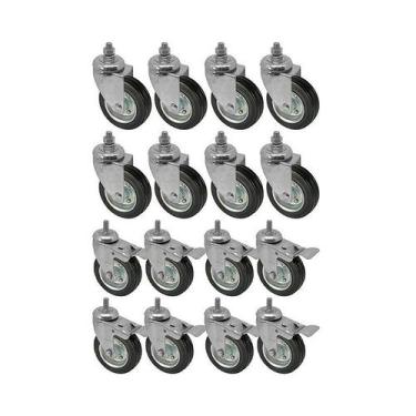 Imagem de Kit 16 un roda rodízio rosca giratório trava borracha 3" - AJAX