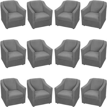 Imagem de Kit 12 Poltronas Mila Pé De Plástico Cromado - Cinza Suede