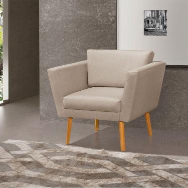 Imagem de Poltrona Retrô Pés Palito Em Madeira Paraty Linho Bege - Bege