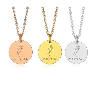 Imagem de Colar de lembrança personalizado – joia memorial gravada com nome, data e flor de nascimento – luto, simpatia e perda de um ente querido presente de lembrança, Mar, Aço inoxidável, Sem Pedra Preciosa