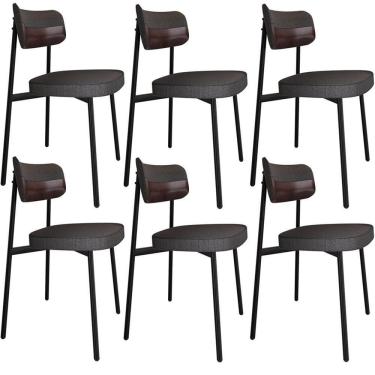 Imagem de Kit 06 Cadeiras Estofada Para Sala De Jantar Astrid Preto C01 Linho Preto Courino Café - Lyam Decor
