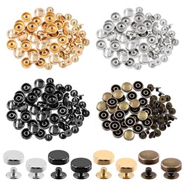 Imagem de Swpeet Conjunto De 32 Rebites Com Parafusos Dourados, Pinos Metal Para Bolsas Redondas, Fivela Plana E Cabeça Prego, Artesanato Em Couro Faça Você Mesmo