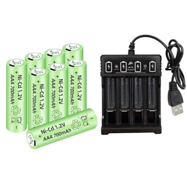 Imagem de AMZZN Pilhas Recarregáveis Ni-Cd Aaa De 1,2 V E 700 Mah Com Carregador 4 Compartimentos Para Luzes Jardim, Calculadoras Solares Áreas Externas, Brinquedos Infantis, Despertadores Lanternas (8 + Carr