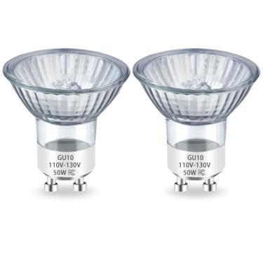 Imagem de Rugfew Lâmpada Halógena Gu10 120V 50W, Gu10+C 110-130V 50W Mr16 Com Tampa De Vidro, 2700K Branco Quente, Regulável Para Aquecedor Velas, Cera Derretida, Longa Duração, 2 Unidades
