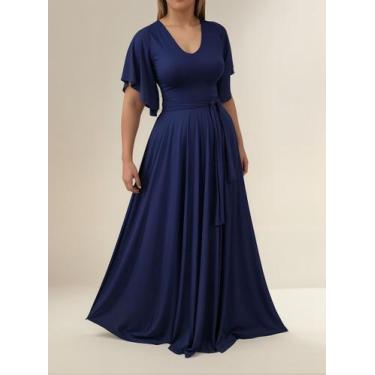 Imagem de Vestido Longo Feminino Elegante Com Manga Flare - Casual Dress, Azul, 