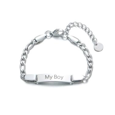 Imagem de Ethlyn Presentes para bebês meninos pulseira fígaro de aço inoxidável impermeável joias infantis presente de aniversário para meninos, Medium, Aço inoxidável, Sem Pedra Preciosa