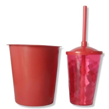 Imagem de 30 Kit Festa Baldinho Pipoca 1Lt + 30 Copos 400 Ml Lembrancinha Cinema Chá Reveleção (VERMELHO)