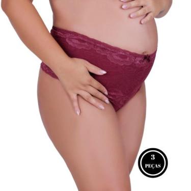 Imagem de Kit 3 Cinta de Algodão com Detalhe em Renda Calcinha Cós Alto Gestante