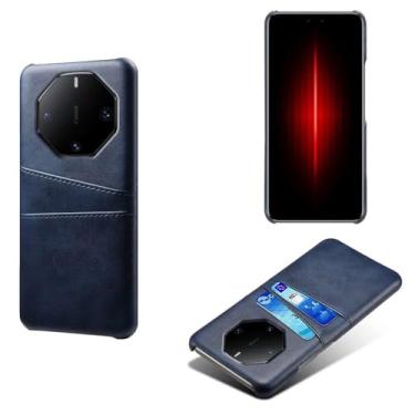 Imagem de Capas Compatível com HUAWEI MATE 60 RS,Caso de couro PU-Tampa de telefone a prova de choque com 2 slots de cartão,Proteção anti-impressão digital e anti-gota-Blue