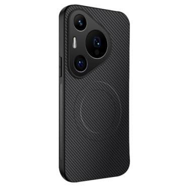Imagem de LTLMYDAM Capa fina para Huawei Pura 70 Ultra/70 Pro/70 Pro+/70, elegante textura de fibra de carbono com sucção magnética, proteção contra quedas, preta, 70 Pro