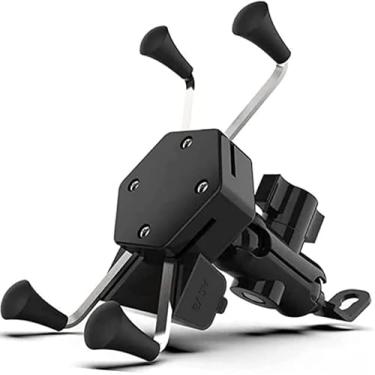 Imagem de Suporte Universal de Celular Para Moto Espelho Retrovisor Tipo Garra Aranha X Com Carregador 2.4A USB Resistente Ideal Para Motoboy, Ifood, MotoUber