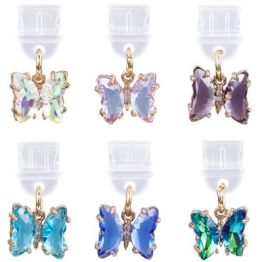 Imagem de CREATCABIN 6 peças de plugue de borboleta para poeira tipo C USB mini porta de carregamento compatível com Kindle com porta de carregamento tipo C Coquete Samsung Android decoração de telefone