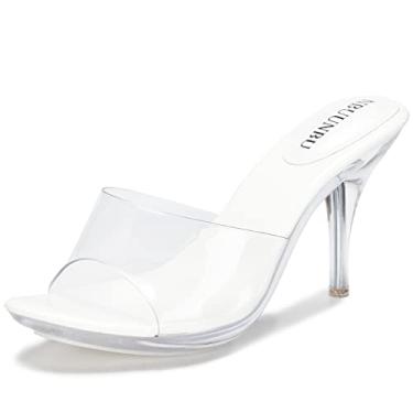 Imagem de NBUUNBU Sapatos Sociais Femininos De Salto Alto Prateados E Transparentes, Com Tiras Transparentes, Saltos Altos Sensuais, Abertos, Sandálias De Salto Alto Prateados, Mules