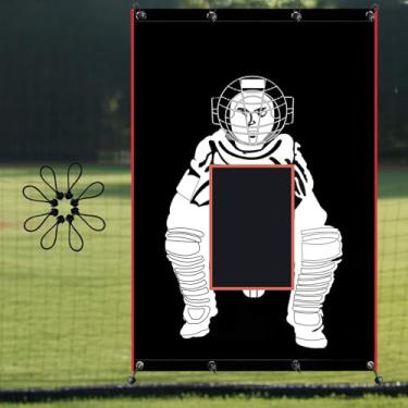 Imagem de Backstop de beisebol/softbol com Strike Zone Pano de fundo de gaiola de rebatedor de vinil preto e protetor de rede durável para arremessar ao ar livre 1680D (pitcher baseball backstop, 1680D-4X6FT)