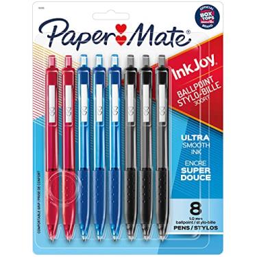 Imagem de Paper Mate Canetas esferográficas retráteis InkJoy 300RT, ponta média, tinta preta/vermelha/azul, pacote com 8 (1945918)