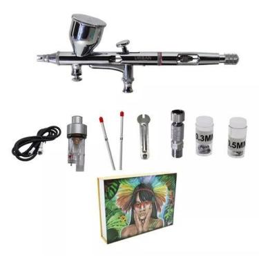 Imagem de Kit aerografo de gravidade dupla ação bico 0,2 0,3 0,5 com 09pçs  - UR