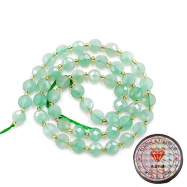 Imagem de Malahill Contas de pedra preciosa para fabricação de joias, contas de moeda facetadas de pedra natural Aventurina verde 6 mm