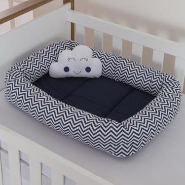 Imagem de Ninho Redutor de Berço com Almofada Para Bebê Algodão 2 pcs Zig Zag Marinho