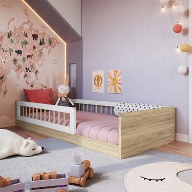 Imagem de Cama Montessoriana de Chão Solteiro AFT008 Linha Affetto Aveiro OAK Branco Completa Móveis