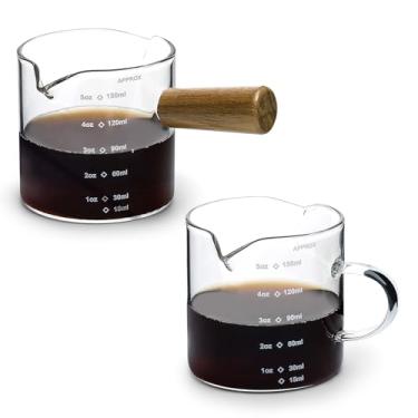 Imagem de Koythin Conjunto de 2 xícaras de café expresso, copo medidor minimalista de vidro para molho de leite, jarra tripla de bicos duplos com balança, dois acessórios de barra de café com alças diferentes