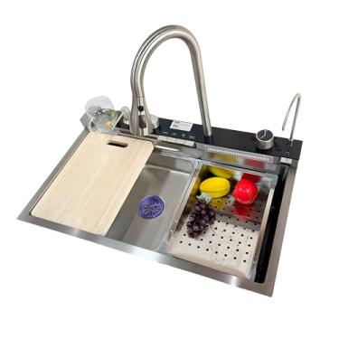 Imagem de Cuba Gourmet de Cozinha 75x45 Cascata com Acessórios Completa Multifuncional Lavador de Copos Torneira Monocomando Premium Aço Inox Prata Brinovar