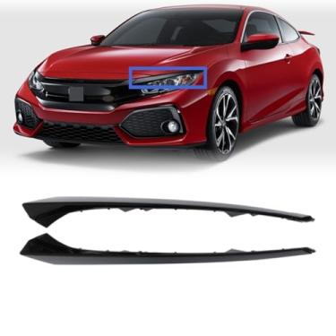 Imagem de MOTOKU Par de fitas de sobrancelha para farol frontal preto brilhante para moldagem de pálpebras para Honda Civic 2016 2017 2018 2019 2020