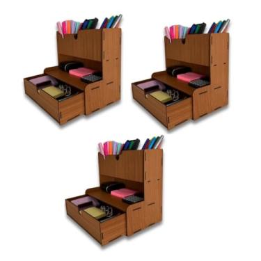 Imagem de Organizador para Escritório e Home Office, Porta Canetas e Lápis de Madeira (3 Organizadores)