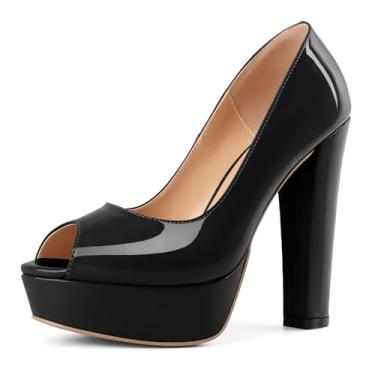 Imagem de Mettesally sapato feminino peep toe plataforma salto grosso sem cadarço vestido de festa para noite, Preto, 10