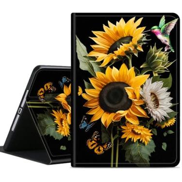 Imagem de Com suporte para lápis, compatível com Apple iPad 10ª geração, capa protetora para tablet de 10,9 polegadas, capa protetora para tablet ajustável, borboleta de girassol e pássaro