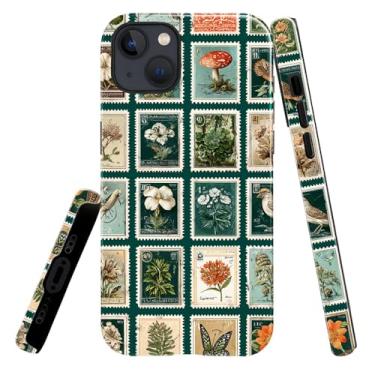 Imagem de heindiy Compatível com iPhone 14 Plus, capa brilhante, proteção total, à prova de choque, anti-arranhões, capa de TPU, capas para homem, mulher, colagem, selos postais vintage