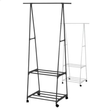 Imagem de Arara De Roupas Com Rodinha Prateleira Cabideiro De Chão Para Loja Casa Quarto(Preto)