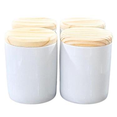 Imagem de Kit 4 Potes de Porcelana para Uso Geral com Tampa de Pinus - 200ml - A