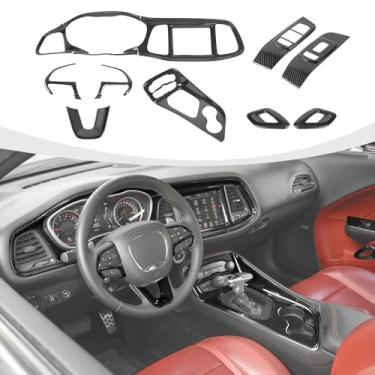 Imagem de RAZPOY Para acabamento interno de fibra de carbono Challenger, painel de controle de volante de painel de controle de 13 peças compatível com acessórios Dodge Challenger 2015-2024