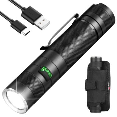 Imagem de ULTRAFIRE Lanterna tática e coldre de 1200 lm, 3 modos de luz flash recarregável USB-C para EDC, acampamento e passeios com cães