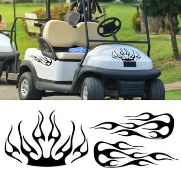 Imagem de TOMALL Kit de decalque de vinil listrado de chamas de 3 peças para carrinhos de golfe, carros, veículos, corrida, esportes, fogo, gráficos universais, à prova d'água, adesivos para caminhões