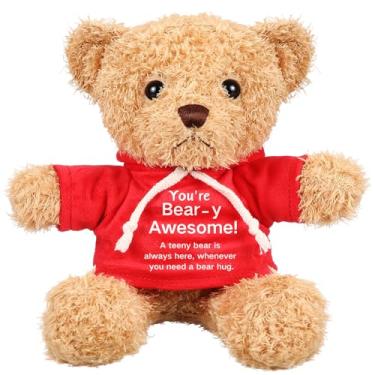 Imagem de Hollowfly Urso de pelúcia ativo de 24 cm com mensagens positivas, coisas fofas, presentes de suporte ativo, presentes motivacionais para mulheres, homens, colegas de trabalho, professores, Natal