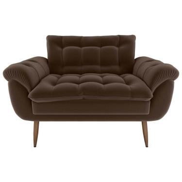 Imagem de Sofá 2 Lugares Pequeno 1,25 Pés Em Madeira Maciça Xangai Matrix Veludo Marrom