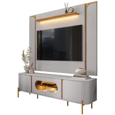 Imagem de Rack Para Sala Orgânico Suy Com Painel Para Tv 75 Pol Maresca B02 Off White Cinamomo - Lyam Decor