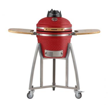Imagem de Churrasqueira Kamado Pequeno Rasco Vermelho C/ Grelha Aço Inox, Suporte E Mesas. Ideal P/ 5 Pessoas Vermelho