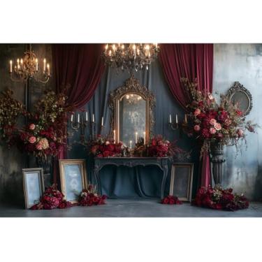 Imagem de YongFoto Candelabros retro, elegante, espelho, cômoda, pano de fundo, 3 x 2,4 m, velas rosas flores, fotografia artística, chá de panela, banner, retrato, sessão de fotos, papel de parede, cabine de