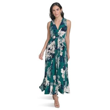 Imagem de Calvin Klein Vestido maxi feminino sem mangas gola V Jersey Twist Front, Sequoia Multi, 50