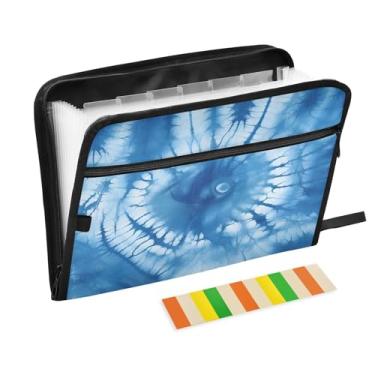 Imagem de CEBUGI Pasta expansível de 13 bolsos, impermeável, sanfonada, organizador de arquivos com etiquetas tamanho A4, organizador de documentos de papel para escola, material de escritório, azul, tie-dye