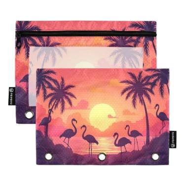 Imagem de CEBUGI 3 bolsas de lápis com zíper e janela transparente, 2 pacotes de estojo para exames de sala de aula (flamingos)